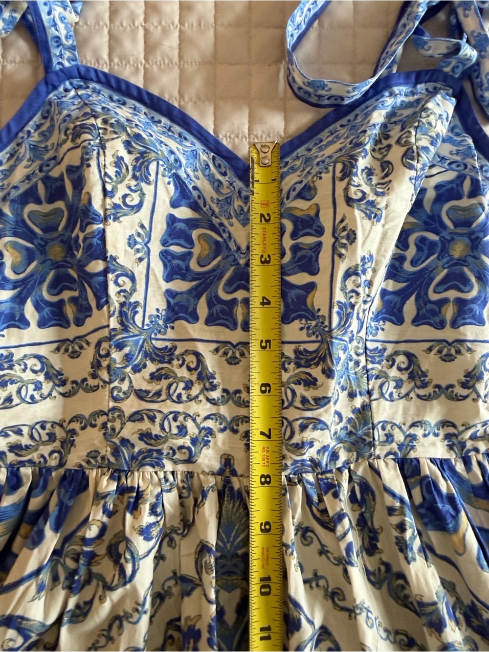 Blue & White Mediterranean Print Tie-Shoulder Maxi Dress/ Size M/ NWT - Picture 11 of 16